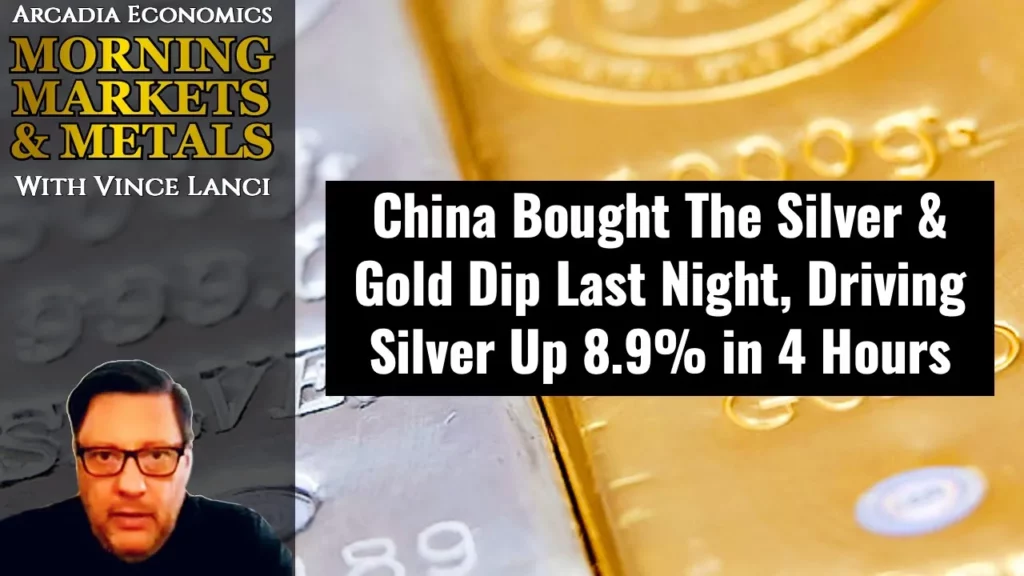 Arcadia Economics talks about how china bought the dip in silver and gold last night while driving silver up 8-9 in 4 hours