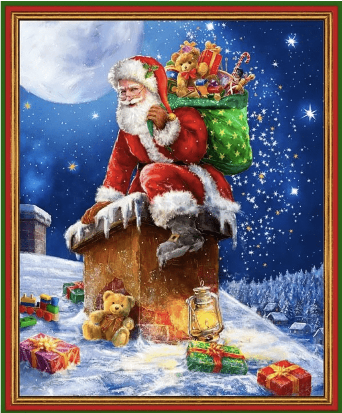 Santa Coming Down The Chimney with Presents